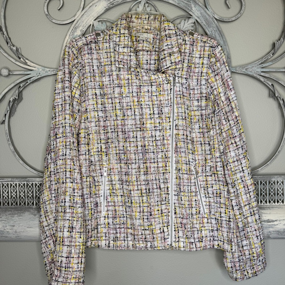 EST 1946 Multicolor Tweed Moto Jacket Women's XL Zipper Front Cropped EUC
